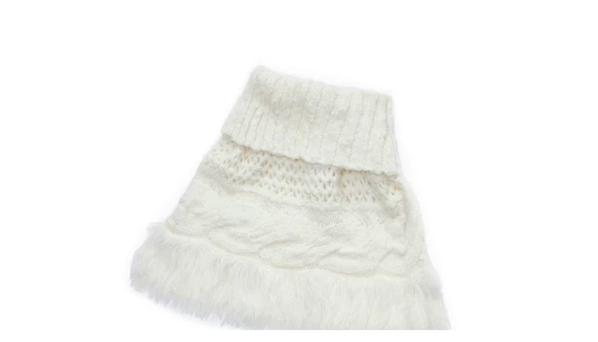CABLE-KNIT FRINGED HIGH-NECK CAPELET – 2colors