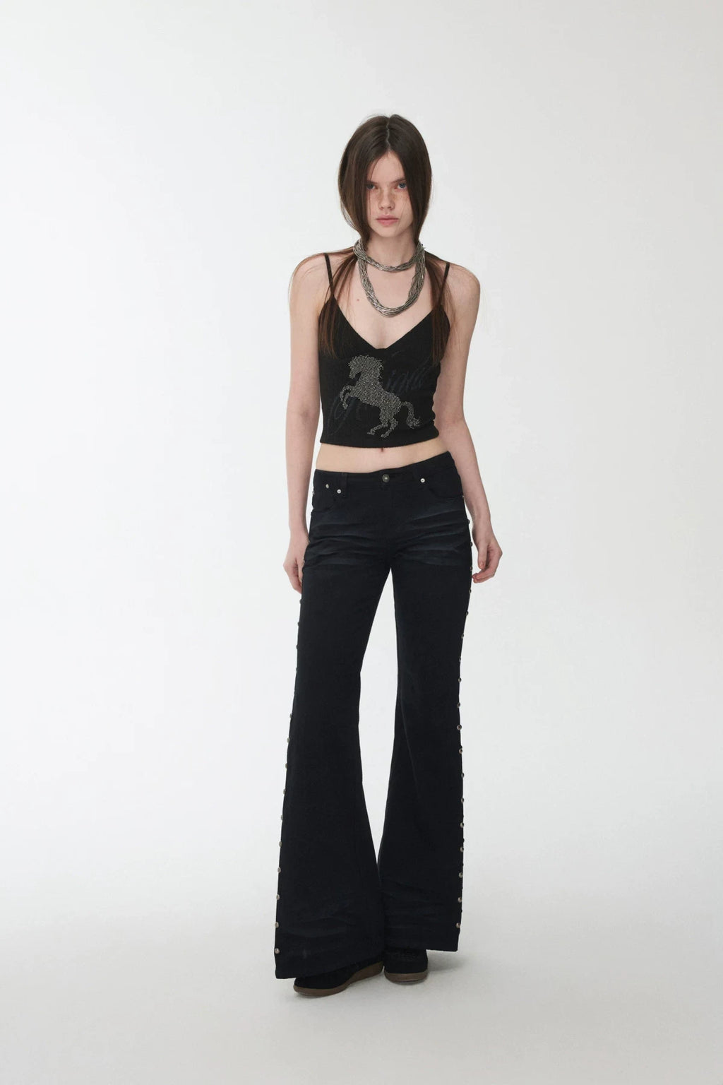 CAT-WHISKER STUDDED FLARED JEANS – 2colors