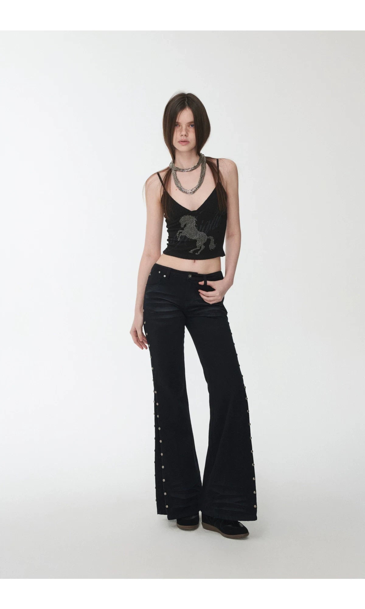 CAT-WHISKER STUDDED FLARED JEANS – 2colors