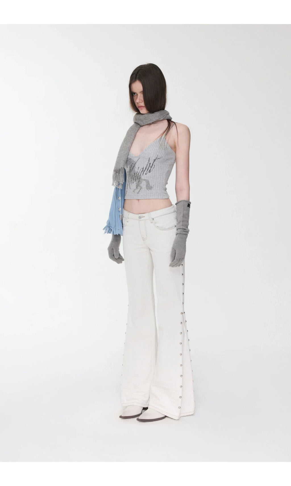 CAT-WHISKER STUDDED FLARED JEANS – 2colors