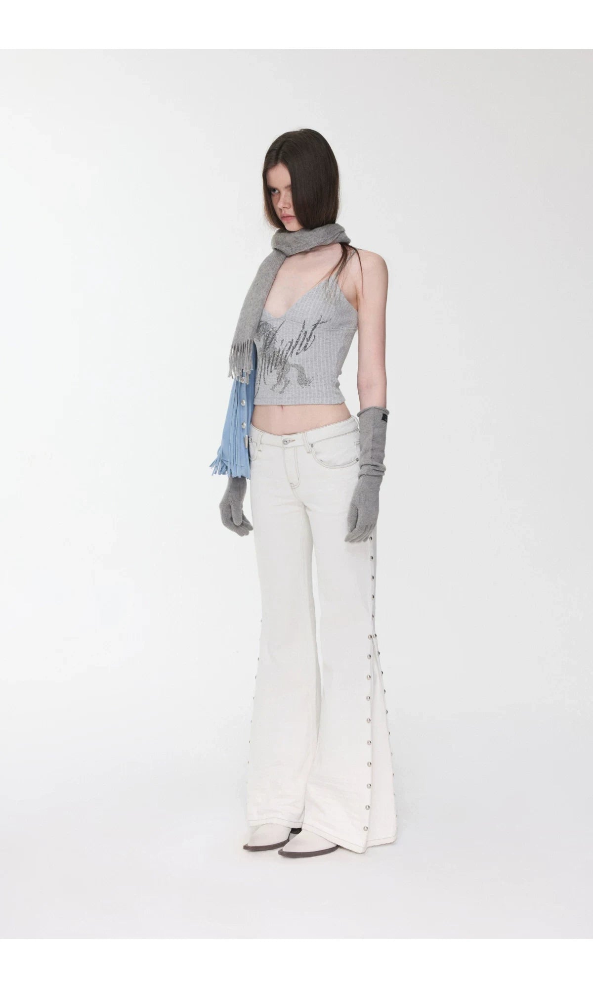 CAT-WHISKER STUDDED FLARED JEANS – 2colors