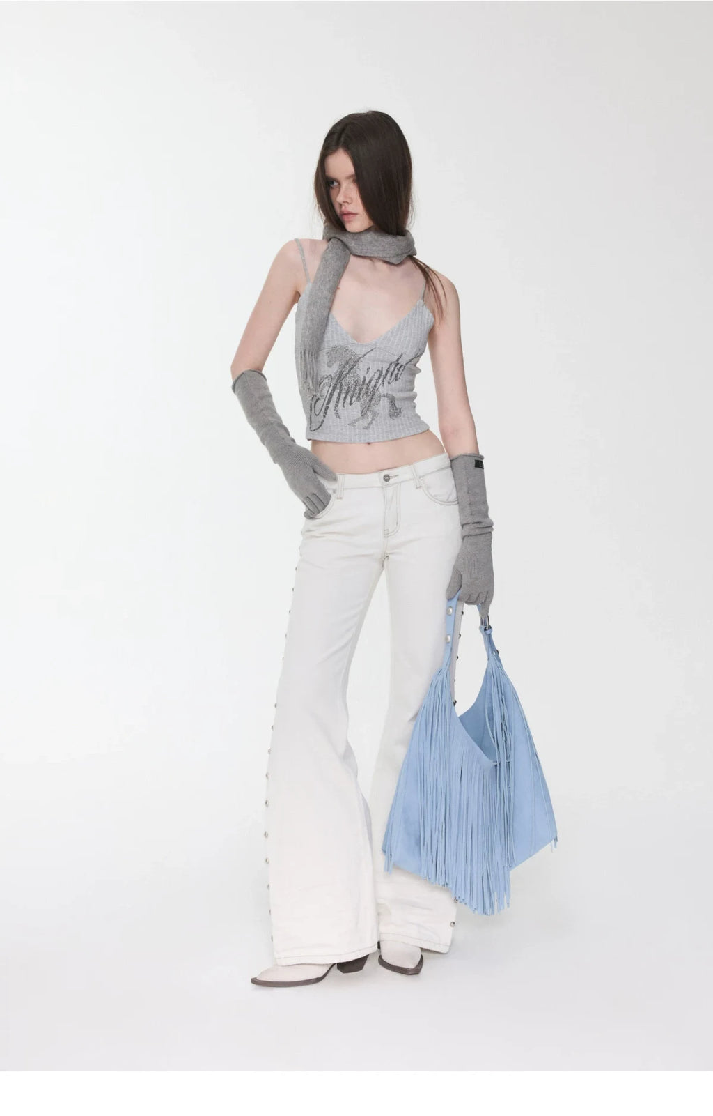 CAT-WHISKER STUDDED FLARED JEANS – 2colors