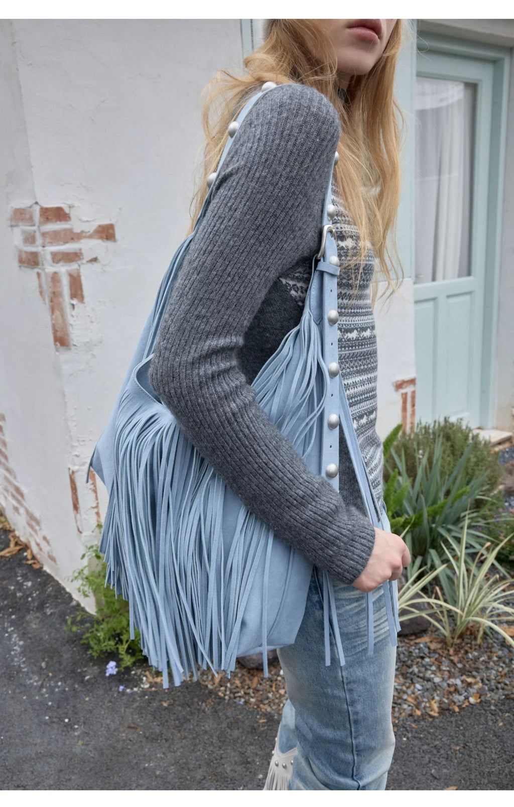 FAIR ISLE CONTRAST-PANEL HIGH-NECK KNIT TOP – 3colors