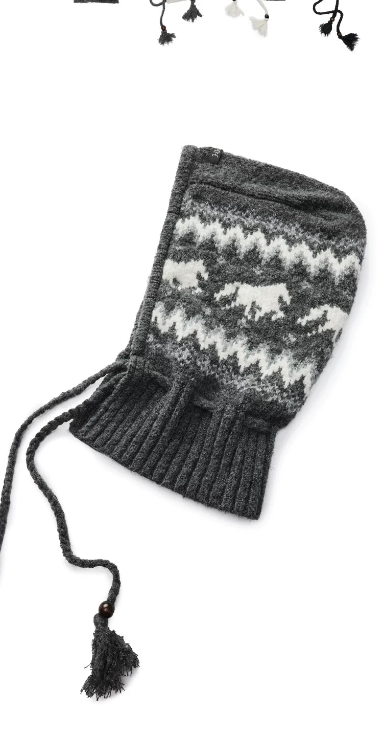 FAIR ISLE PONY JACQUARD KNIT HOOD – 3colors