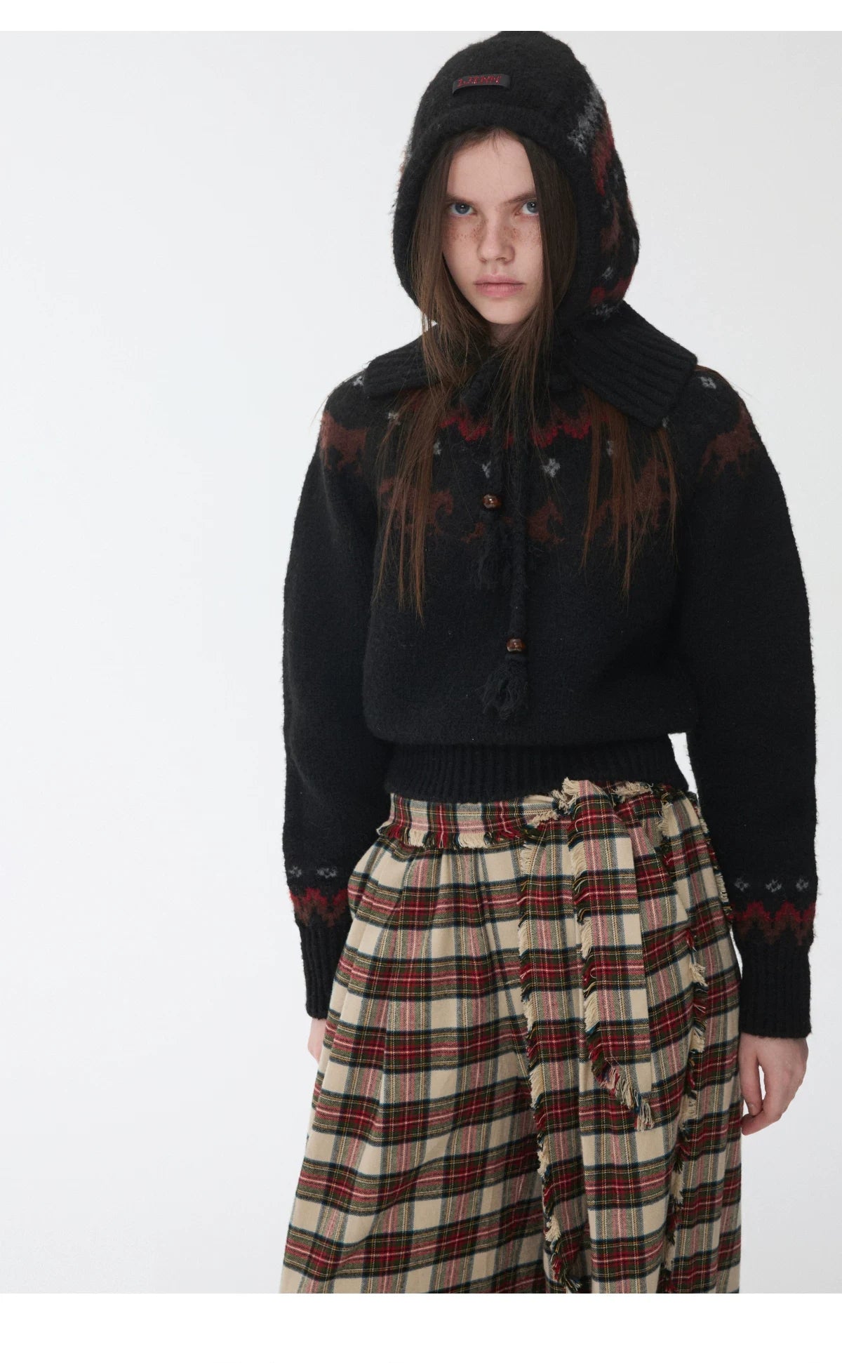 FAIR ISLE PONY JACQUARD KNIT HOOD – 3colors
