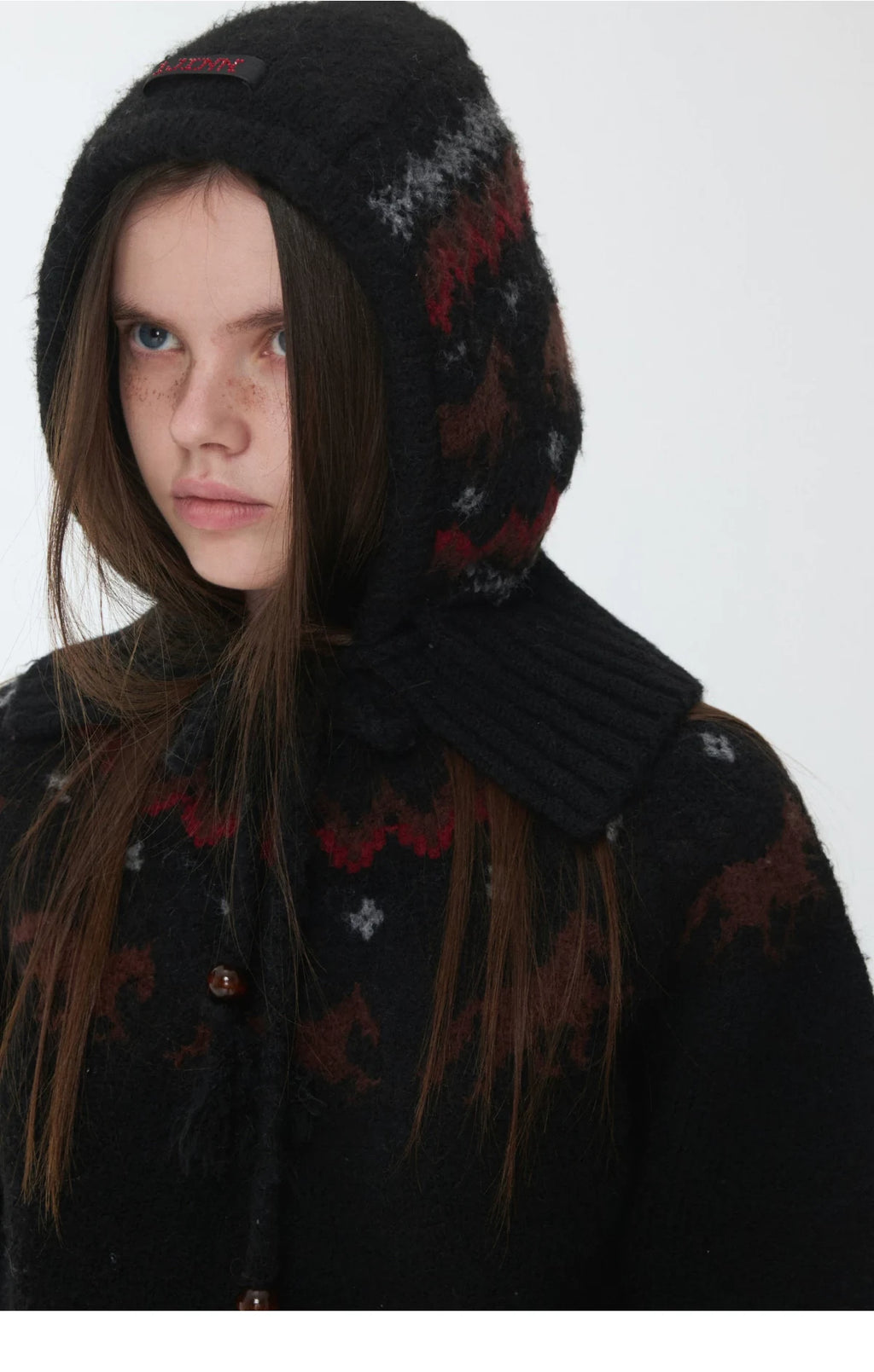 FAIR ISLE PONY JACQUARD KNIT HOOD – 3colors