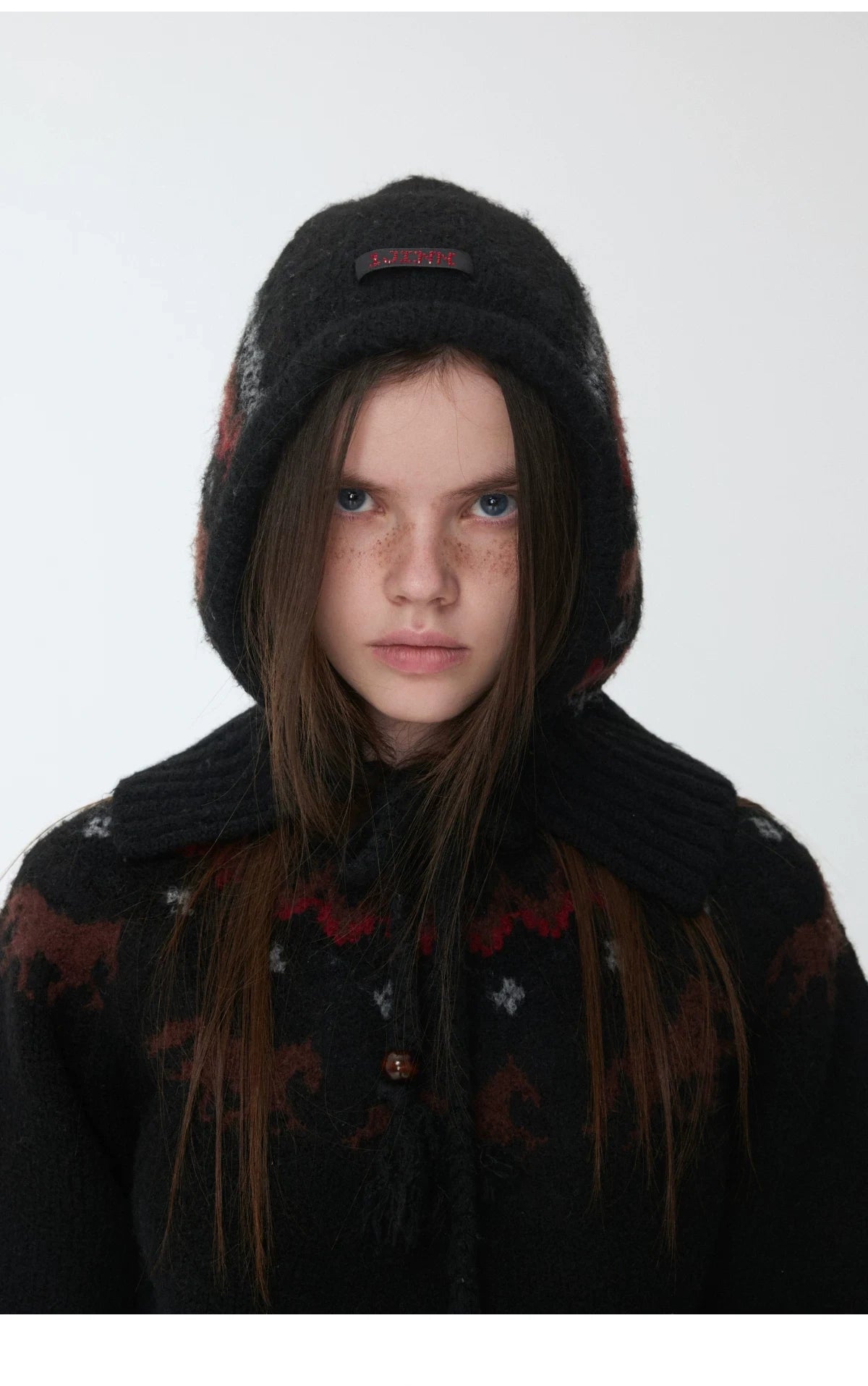 FAIR ISLE PONY JACQUARD KNIT HOOD – 3colors