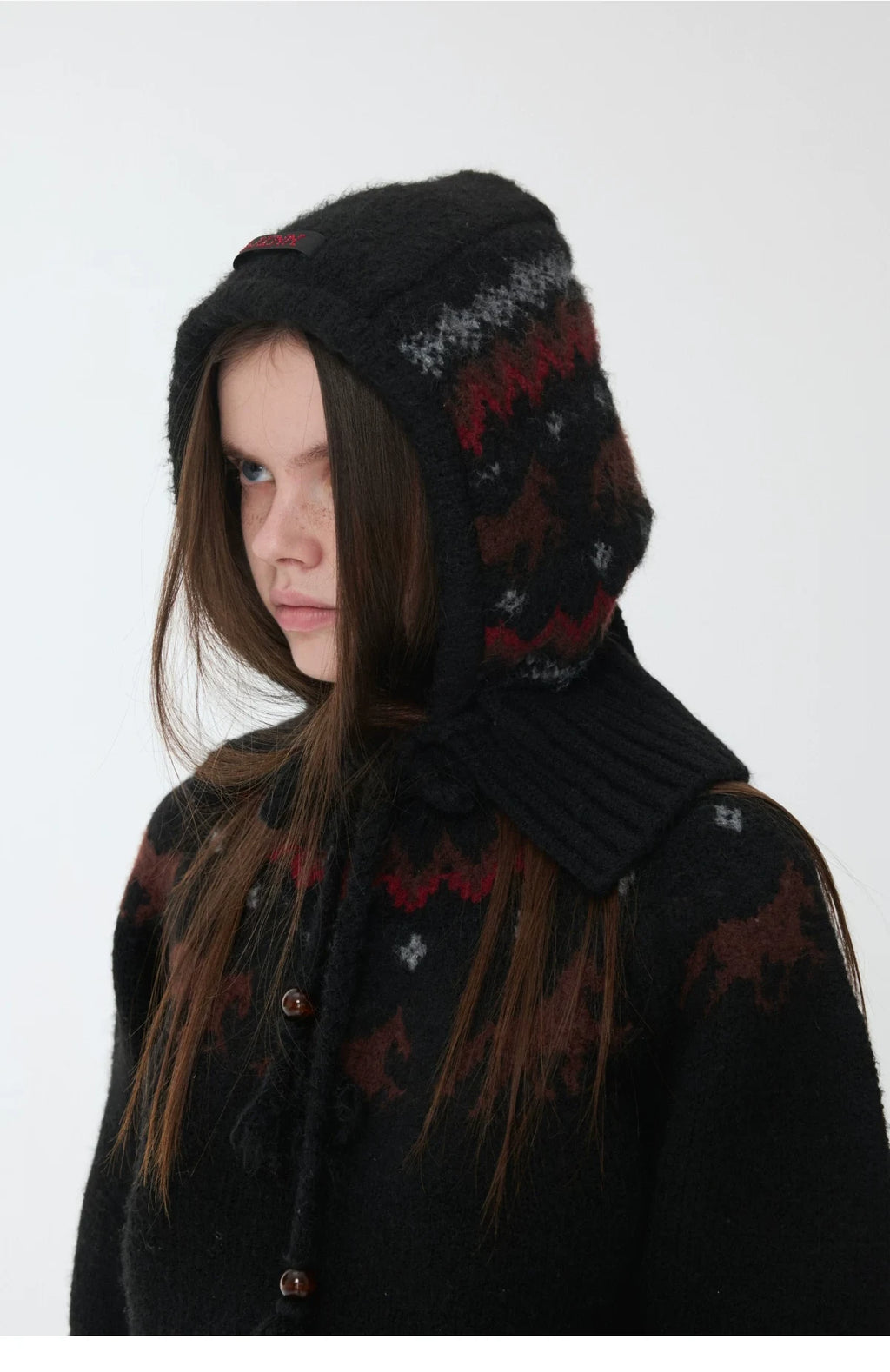 FAIR ISLE PONY JACQUARD KNIT HOOD – 3colors
