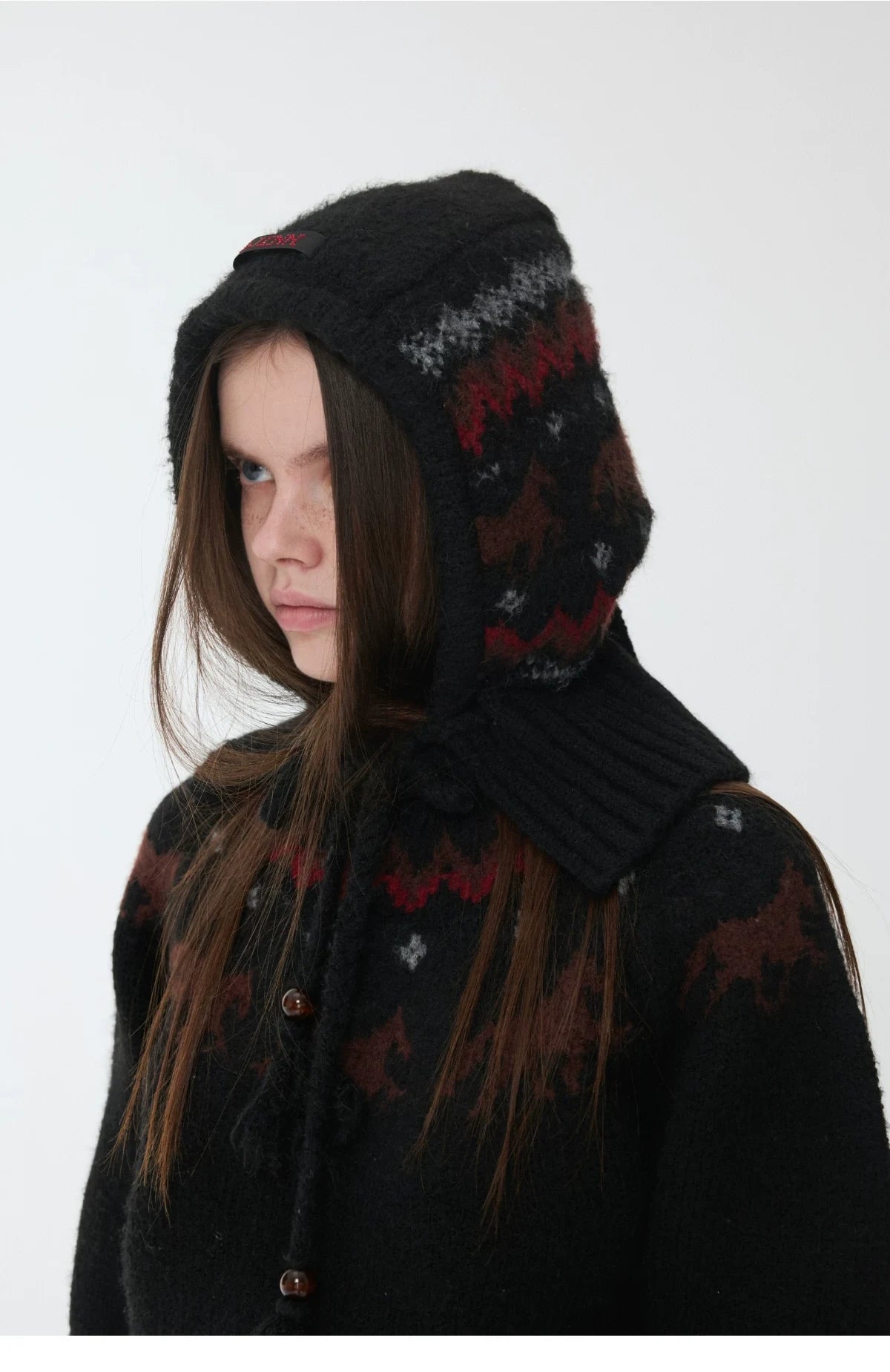 FAIR ISLE PONY JACQUARD KNIT HOOD – 3colors