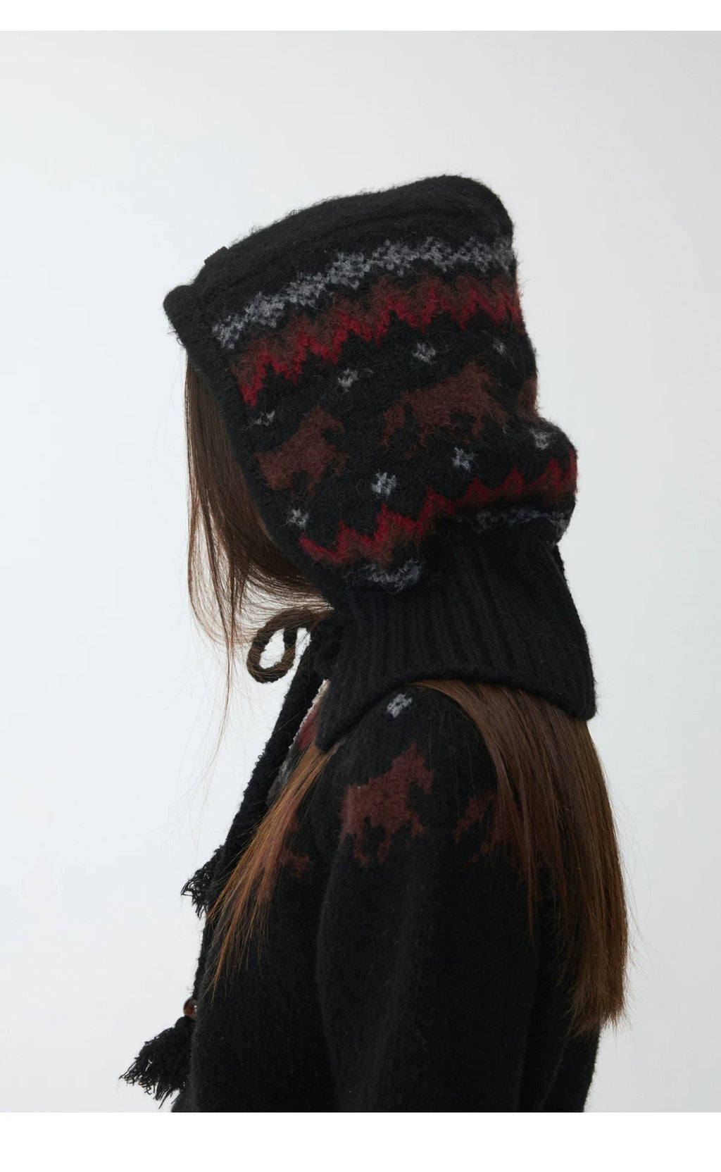 FAIR ISLE PONY JACQUARD KNIT HOOD – 3colors