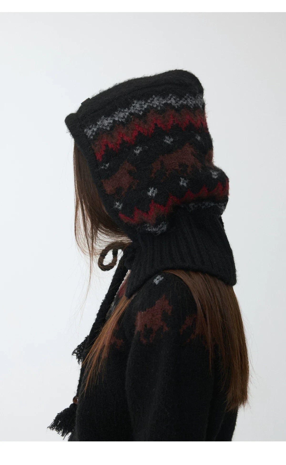 FAIR ISLE PONY JACQUARD KNIT HOOD – 3colors