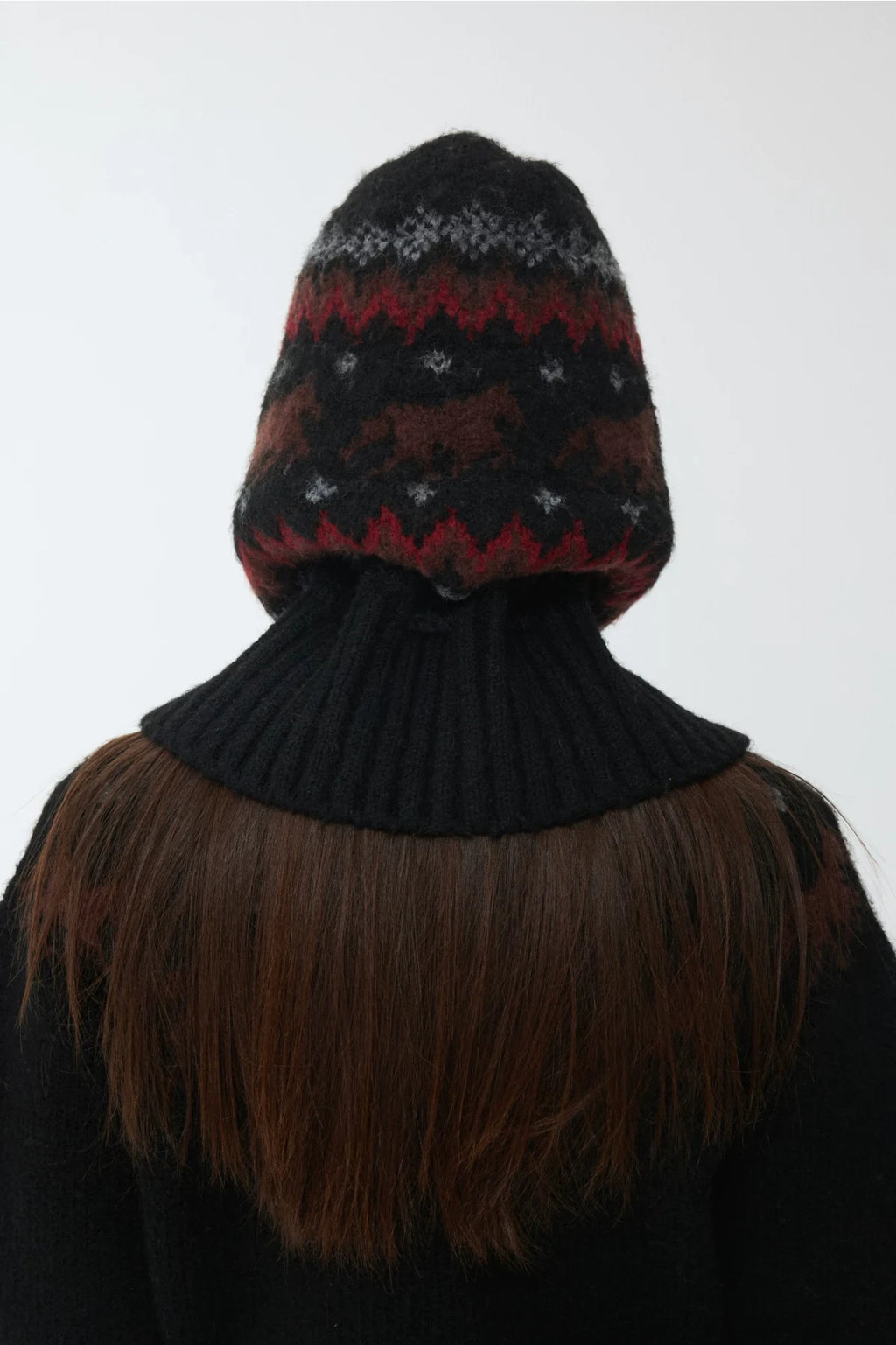 FAIR ISLE PONY JACQUARD KNIT HOOD – 3colors