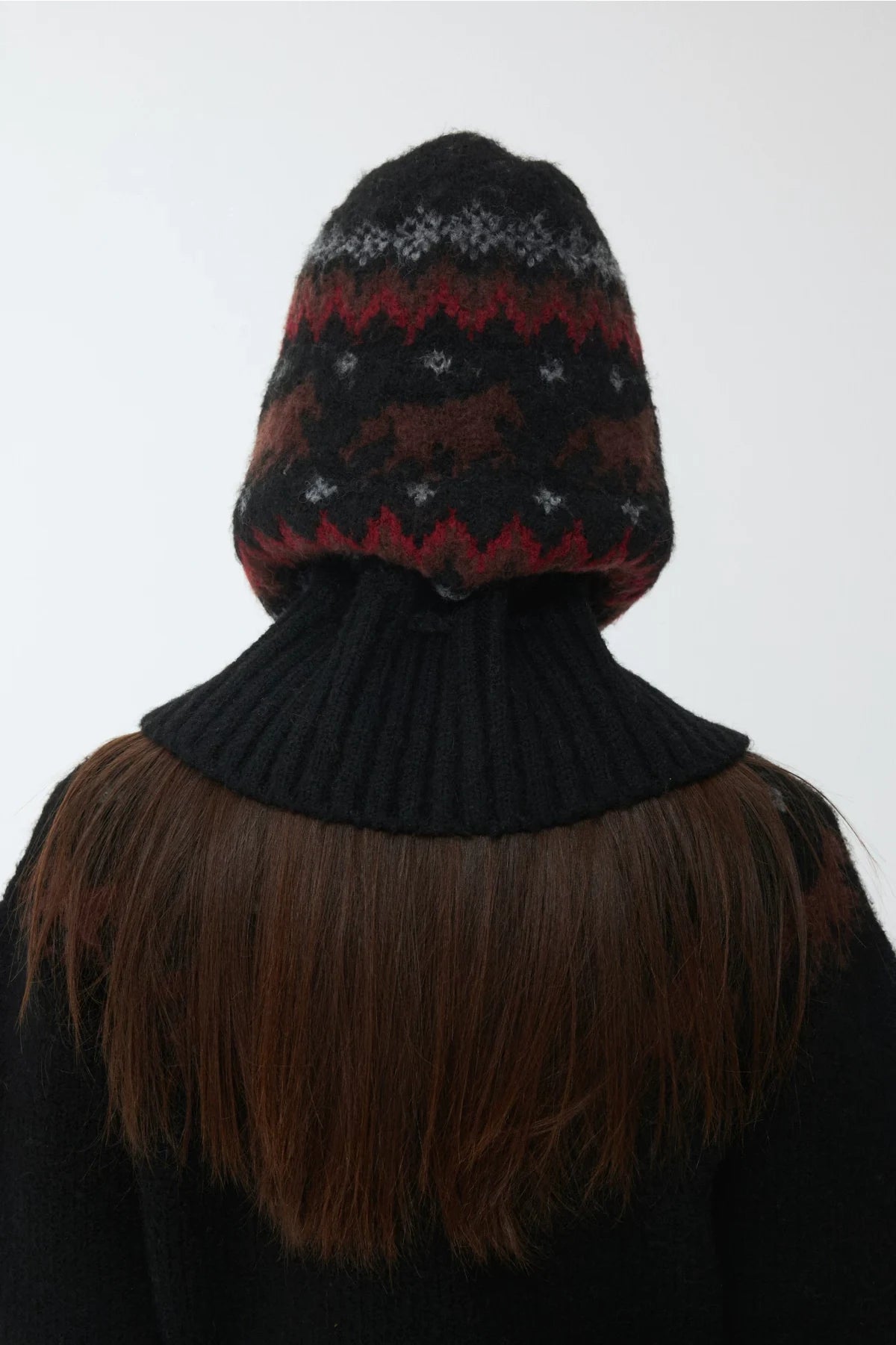 FAIR ISLE PONY JACQUARD KNIT HOOD – 3colors