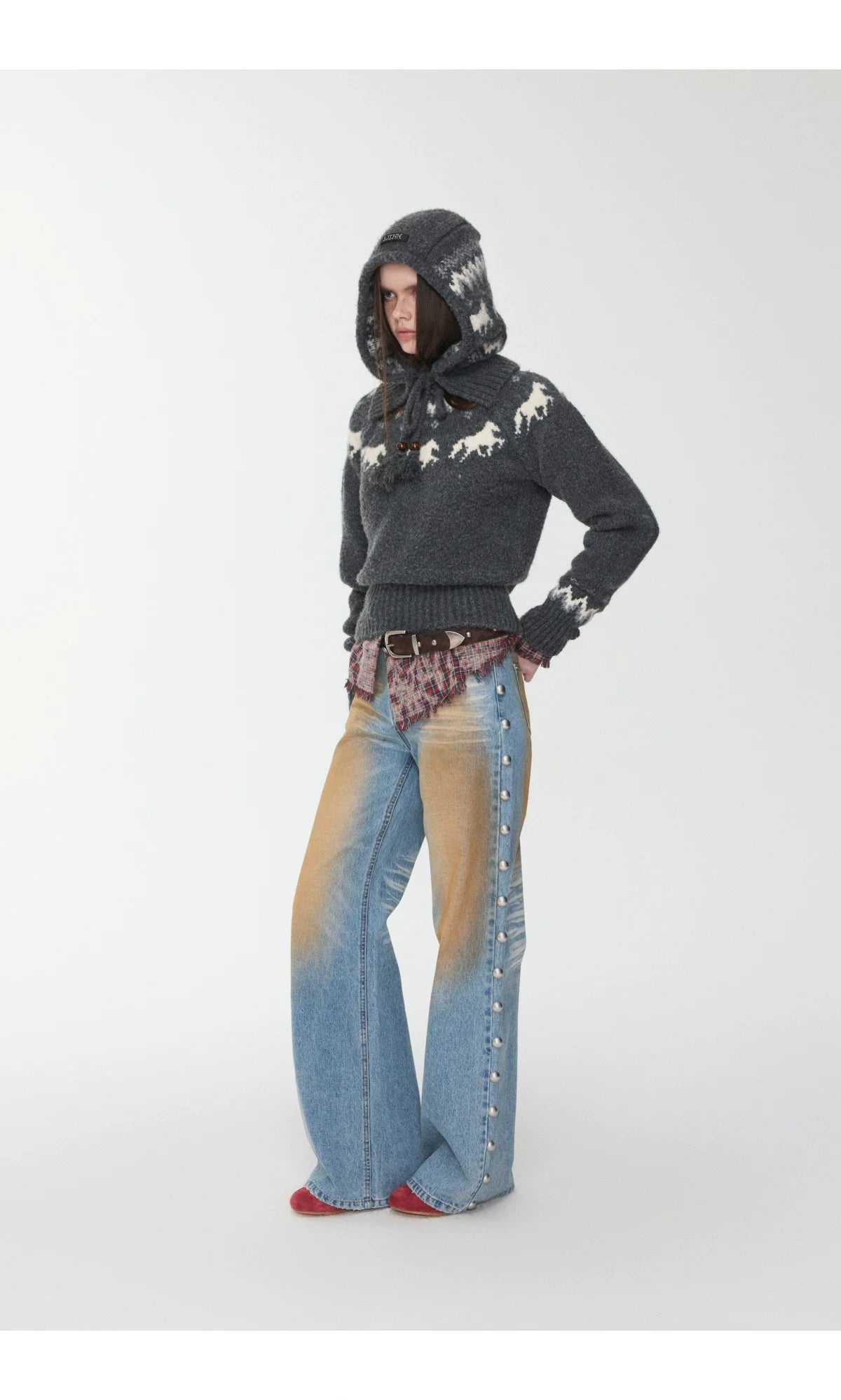 FAIR ISLE PONY JACQUARD KNIT HOOD – 3colors