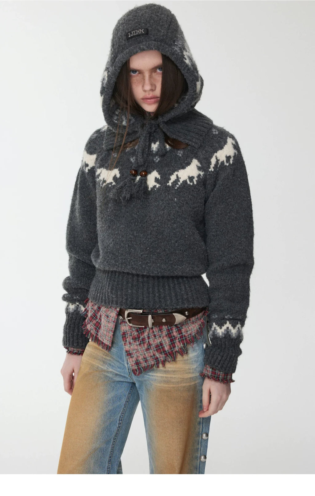 FAIR ISLE PONY JACQUARD KNIT HOOD – 3colors