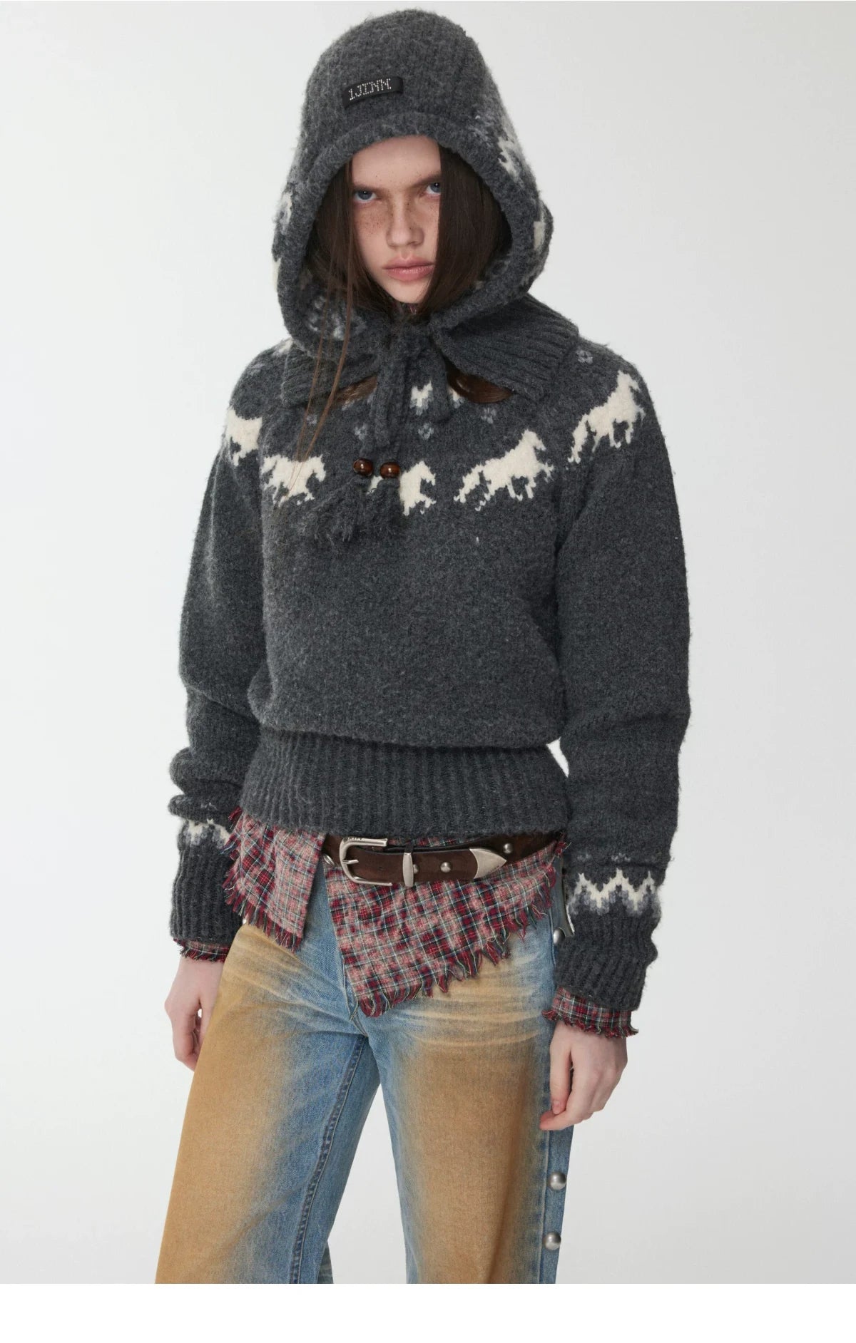 FAIR ISLE PONY JACQUARD KNIT HOOD – 3colors
