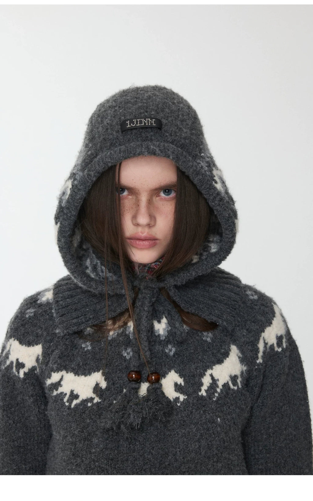 FAIR ISLE PONY JACQUARD KNIT HOOD – 3colors