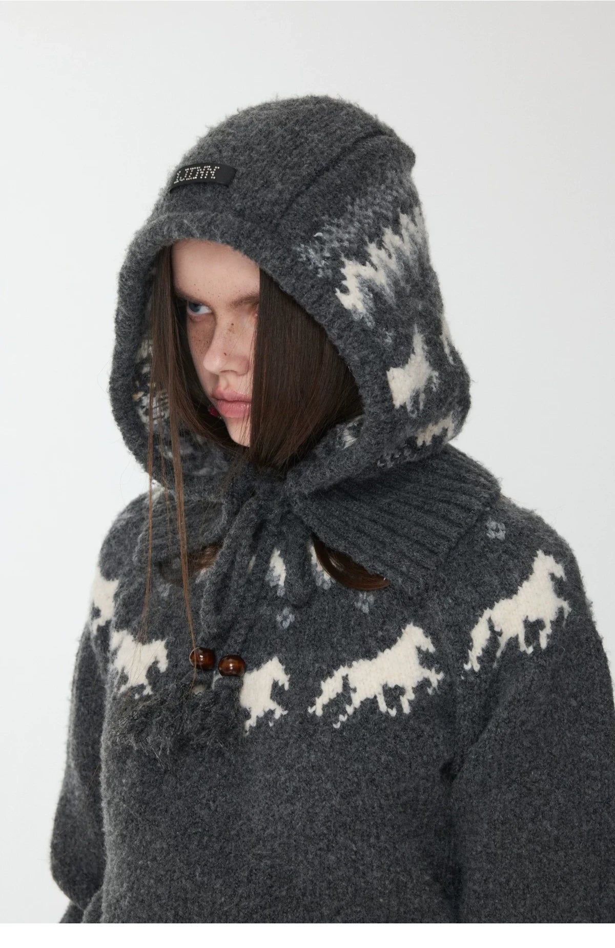 FAIR ISLE PONY JACQUARD KNIT HOOD – 3colors