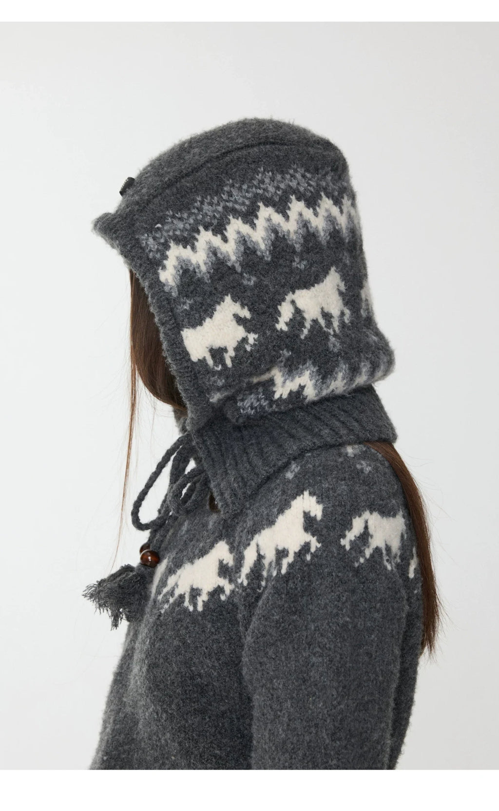 FAIR ISLE PONY JACQUARD KNIT HOOD – 3colors