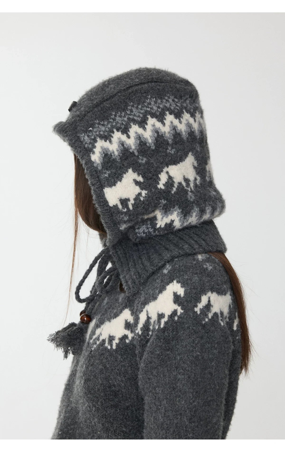 FAIR ISLE PONY JACQUARD KNIT HOOD – 3colors