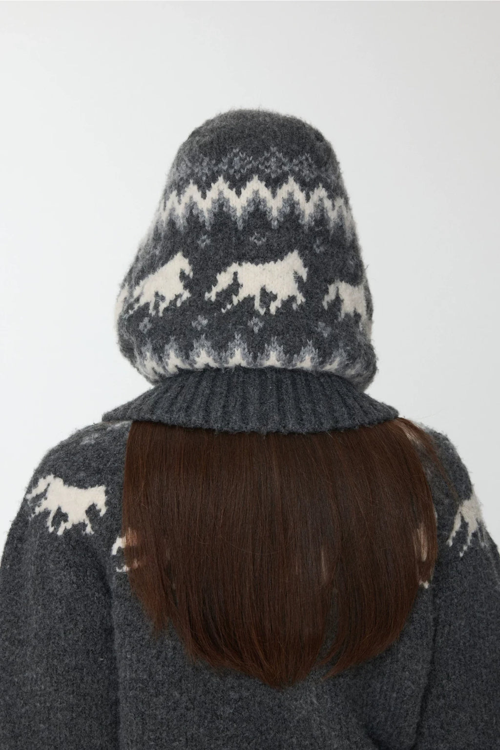 FAIR ISLE PONY JACQUARD KNIT HOOD – 3colors
