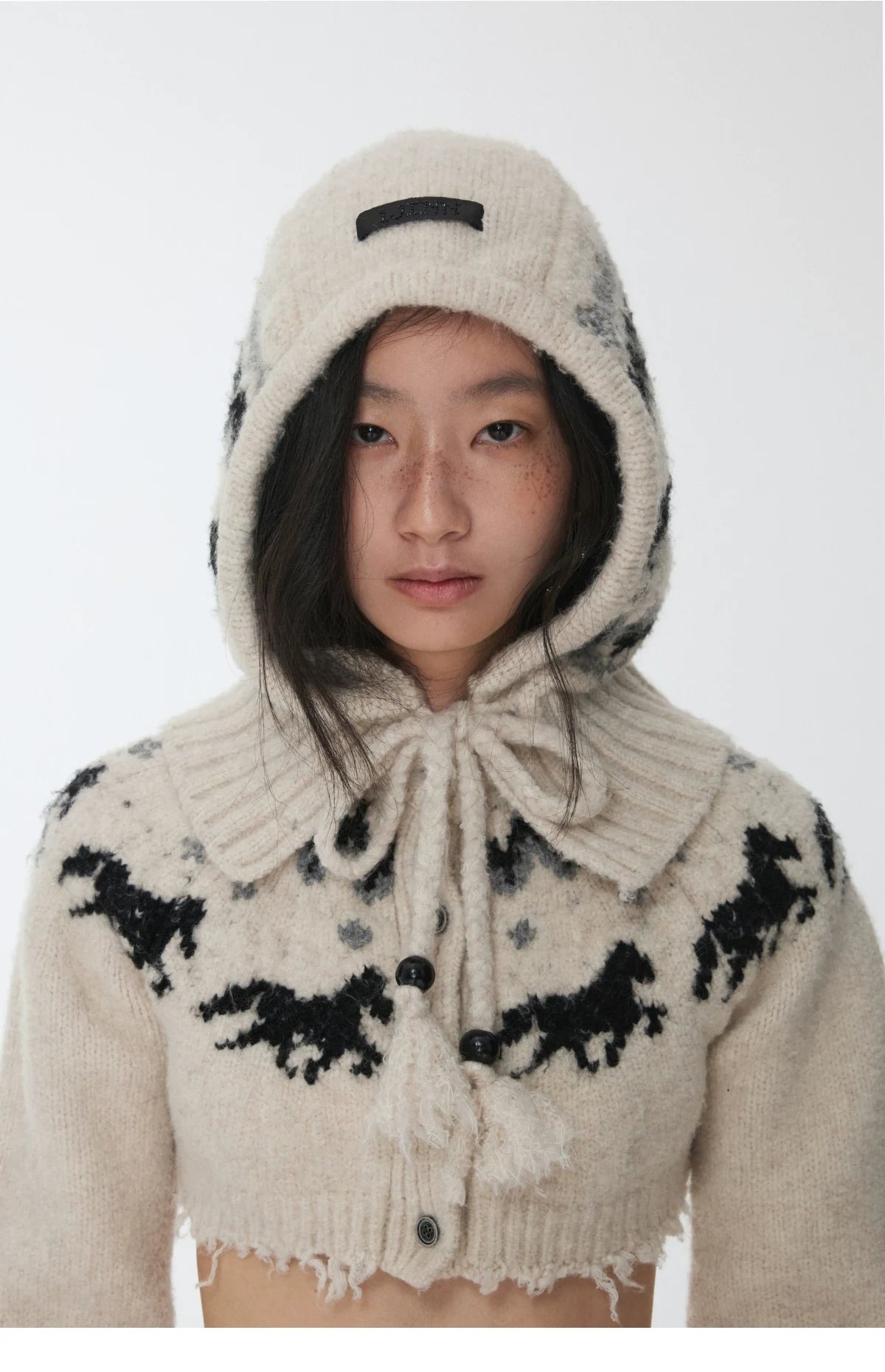 FAIR ISLE PONY JACQUARD KNIT HOOD – 3colors