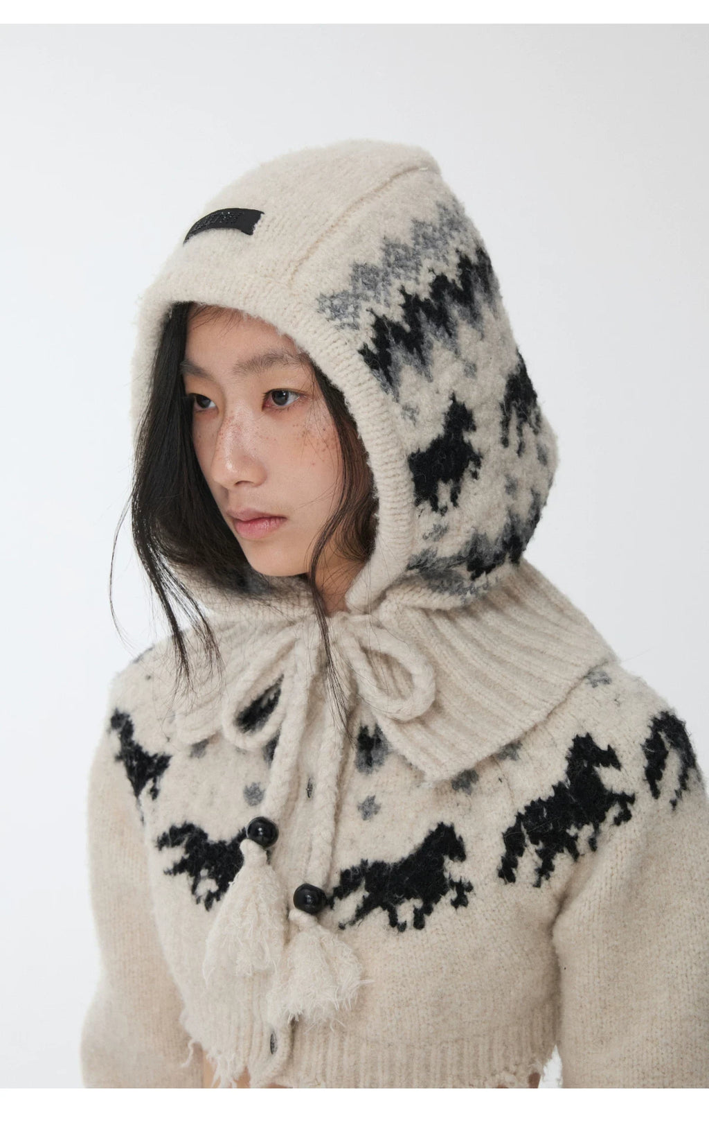 FAIR ISLE PONY JACQUARD KNIT HOOD – 3colors