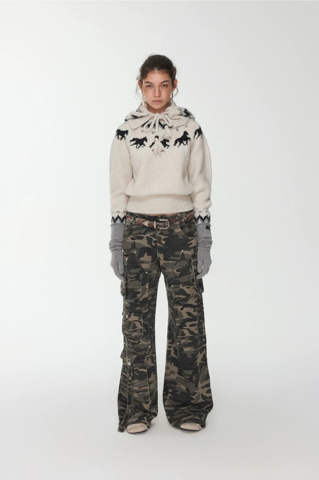 FAIR ISLE PONY JACQUARD KNIT HOOD – 3colors