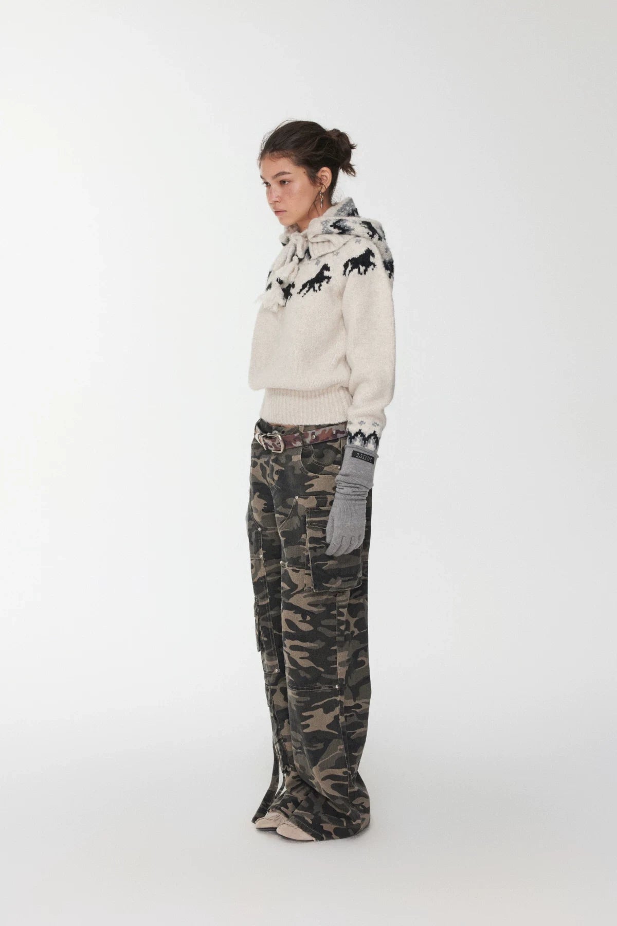 FAIR ISLE PONY JACQUARD KNIT HOOD – 3colors