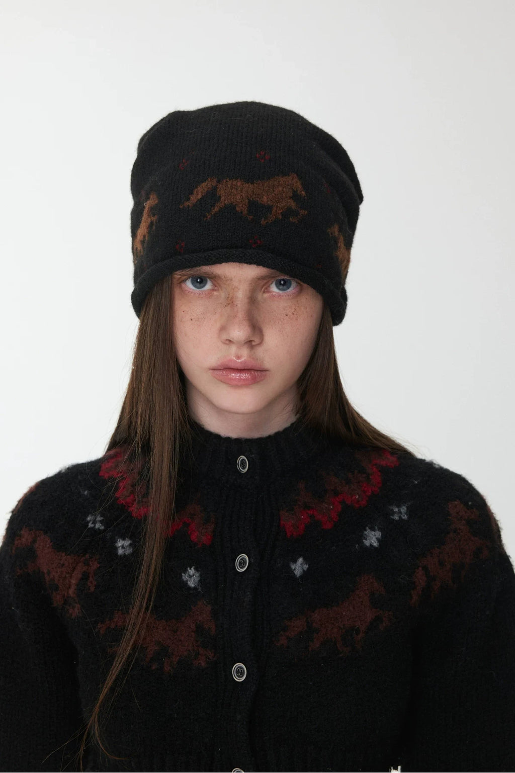 FAIR ISLE PONY JACQUARD SLOUCH BEANIE – 3colors