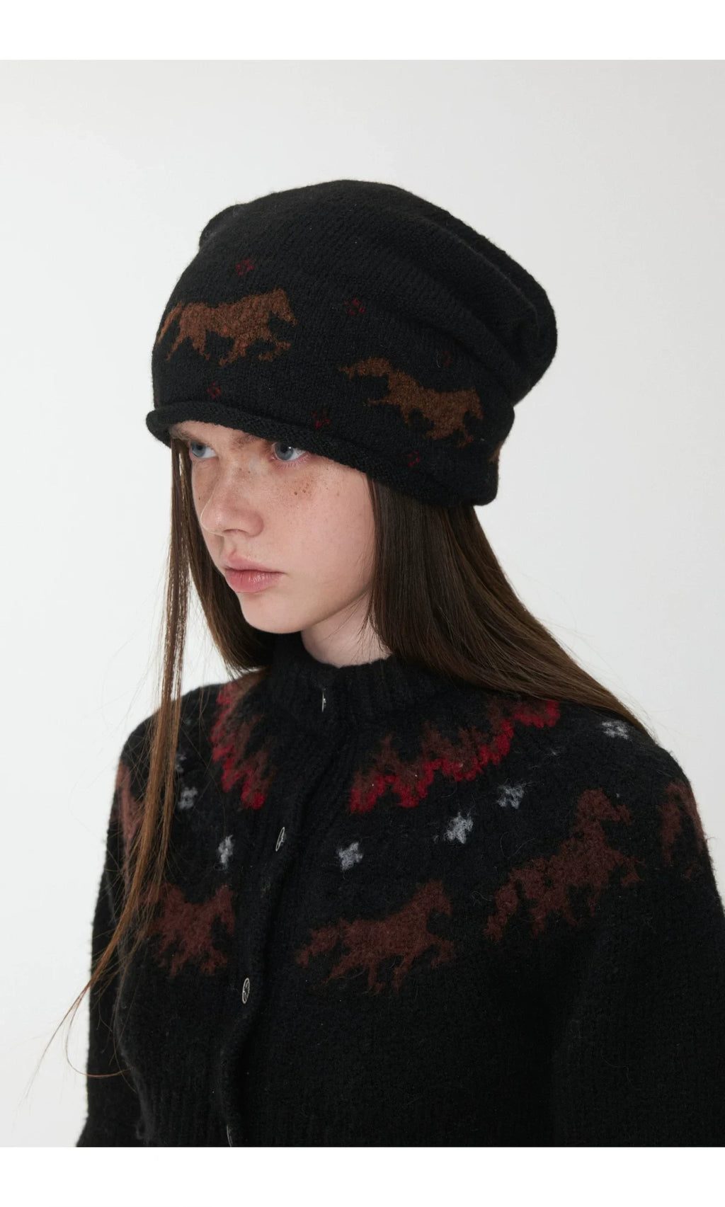 FAIR ISLE PONY JACQUARD SLOUCH BEANIE – 3colors