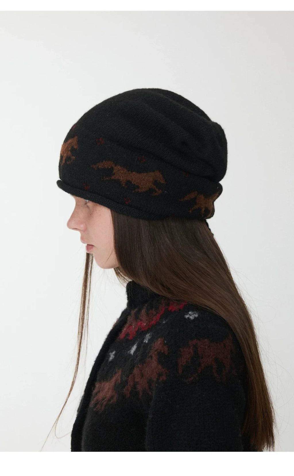 FAIR ISLE PONY JACQUARD SLOUCH BEANIE – 3colors