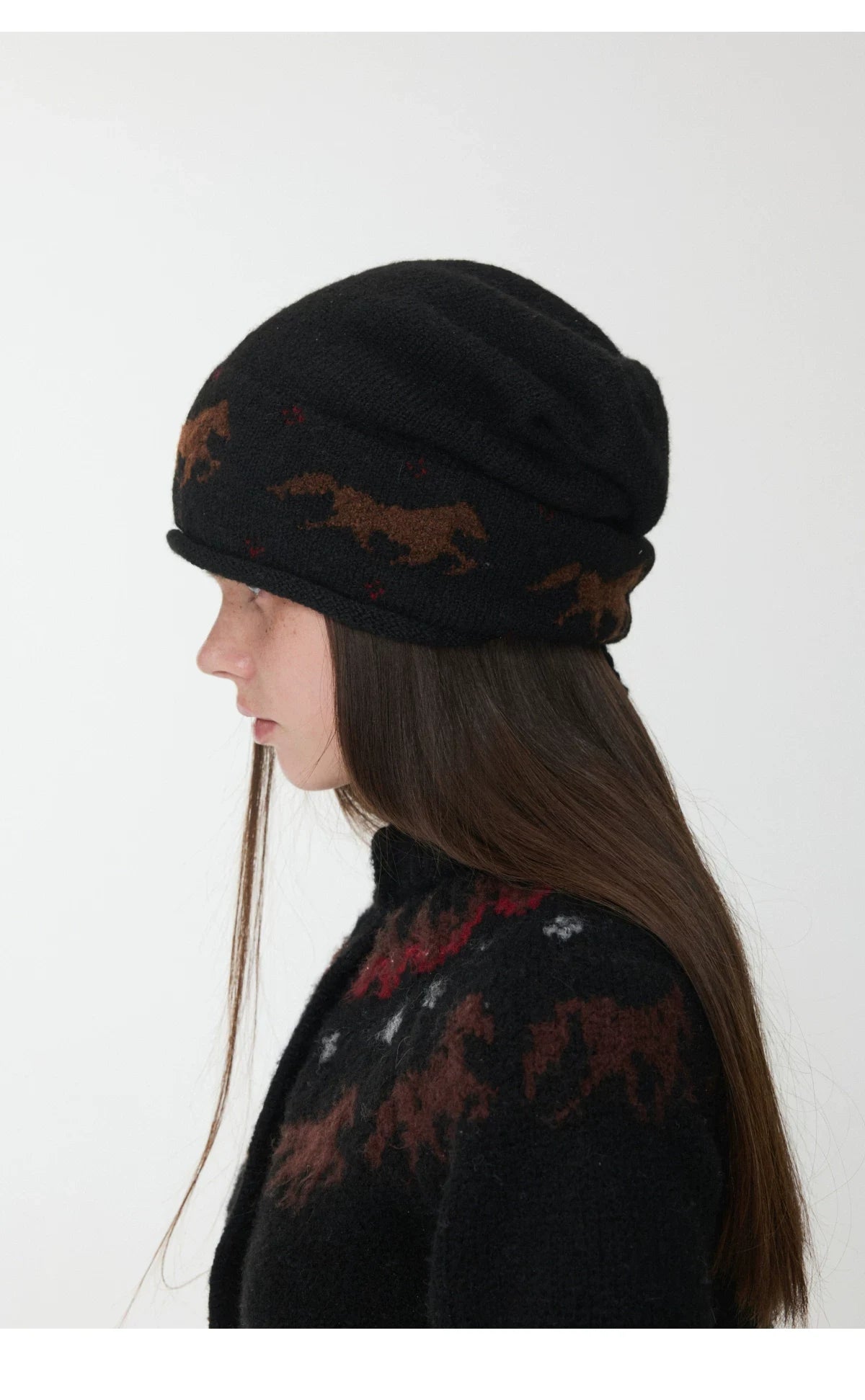 FAIR ISLE PONY JACQUARD SLOUCH BEANIE – 3colors