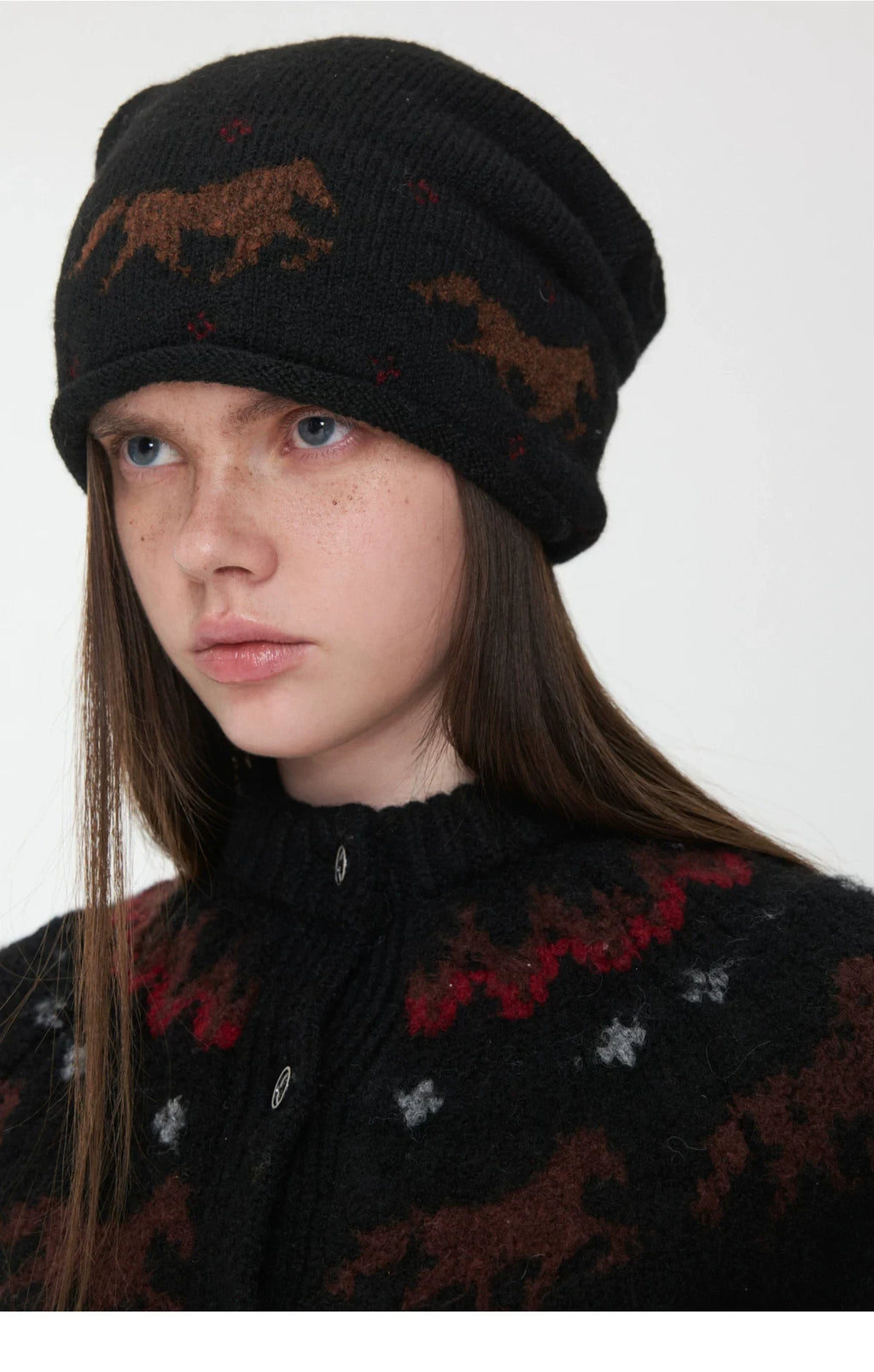 FAIR ISLE PONY JACQUARD SLOUCH BEANIE – 3colors