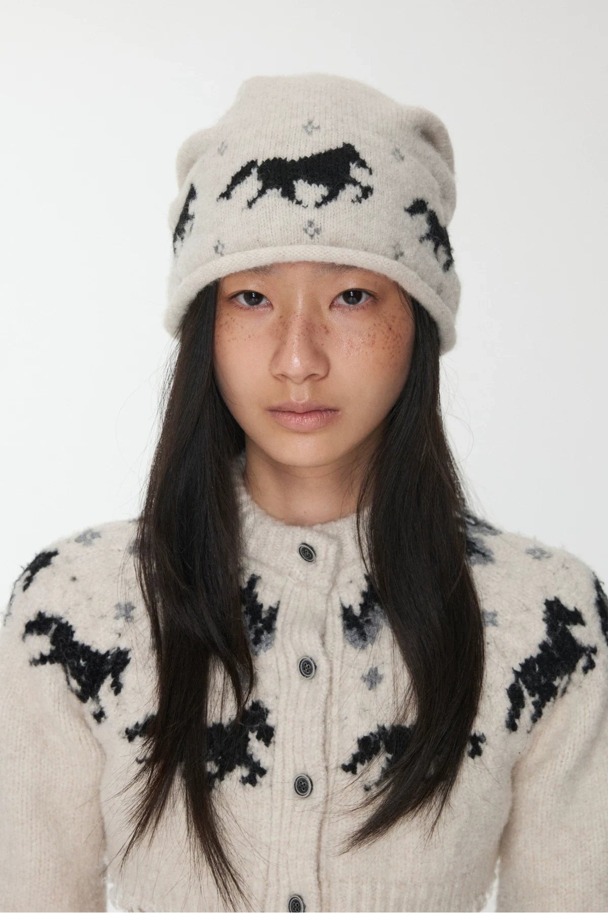 FAIR ISLE PONY JACQUARD SLOUCH BEANIE – 3colors