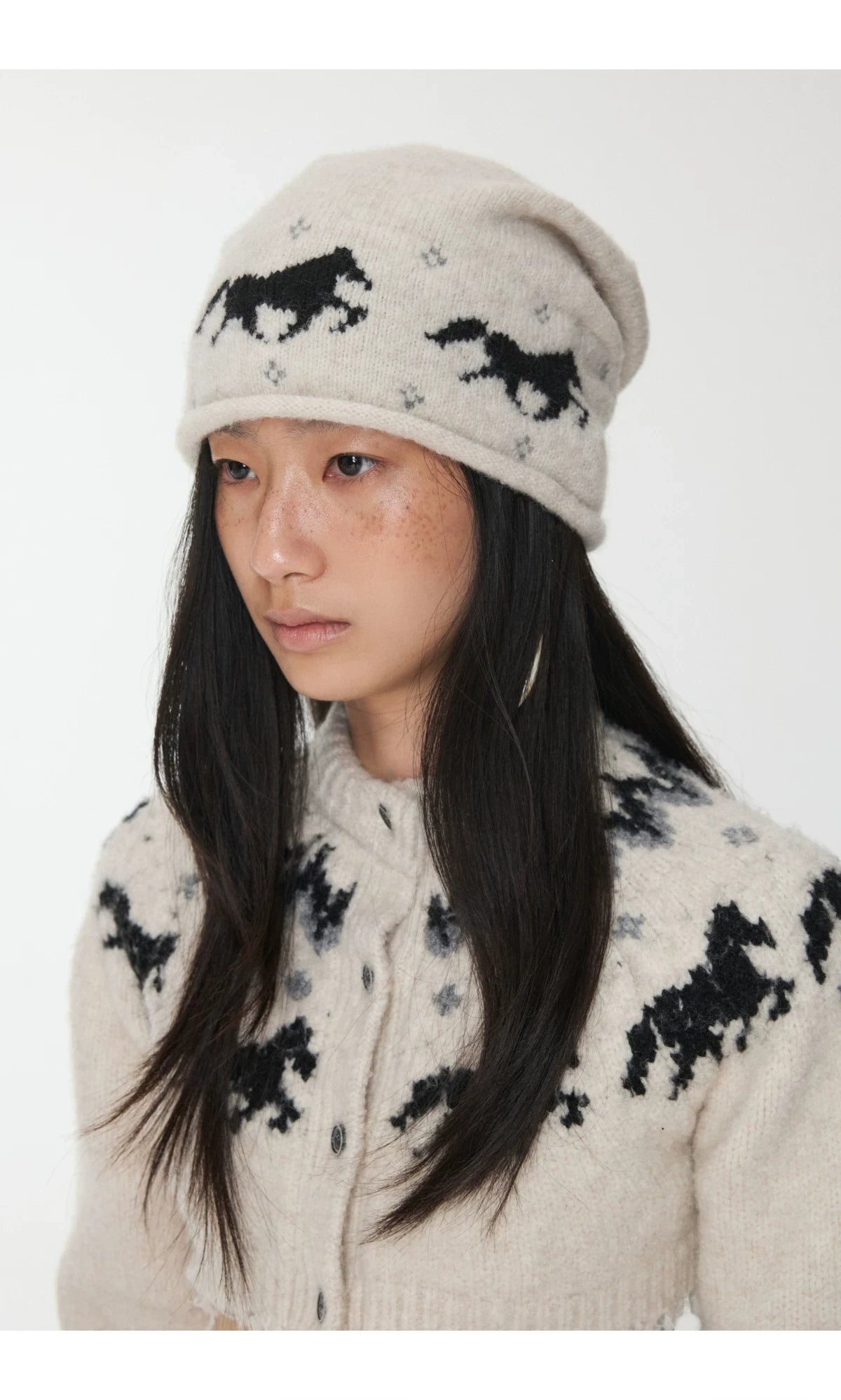 FAIR ISLE PONY JACQUARD SLOUCH BEANIE – 3colors