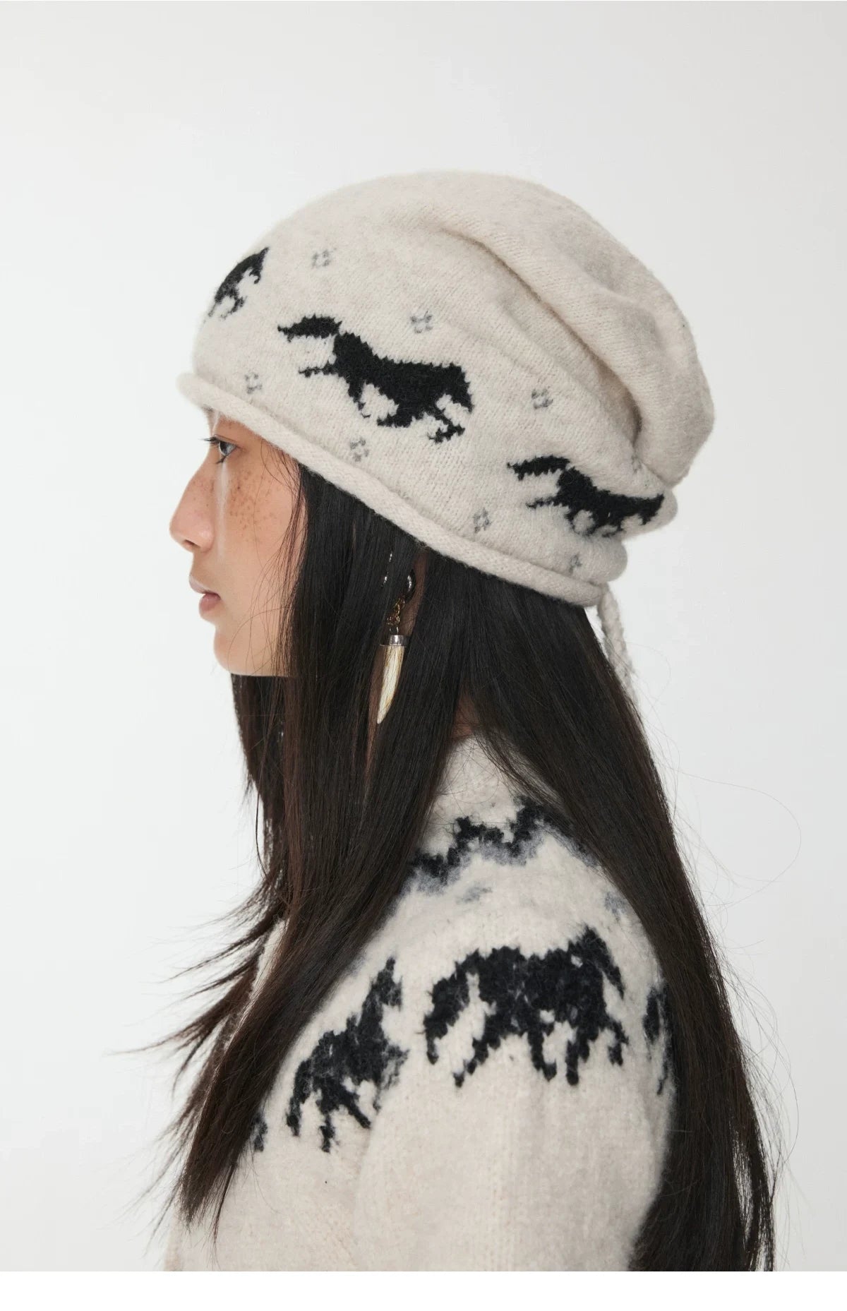 FAIR ISLE PONY JACQUARD SLOUCH BEANIE – 3colors