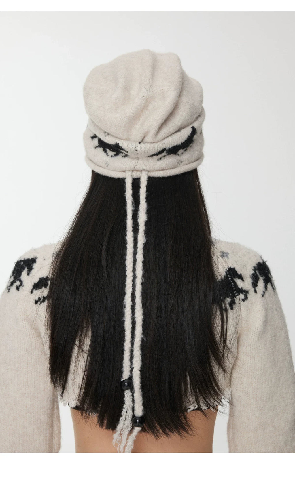 FAIR ISLE PONY JACQUARD SLOUCH BEANIE – 3colors