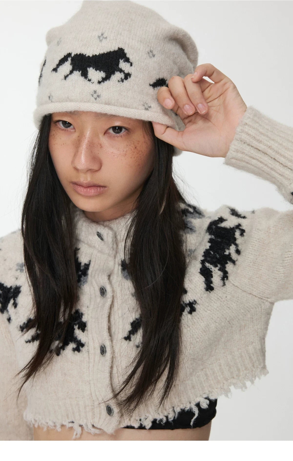 FAIR ISLE PONY JACQUARD SLOUCH BEANIE – 3colors