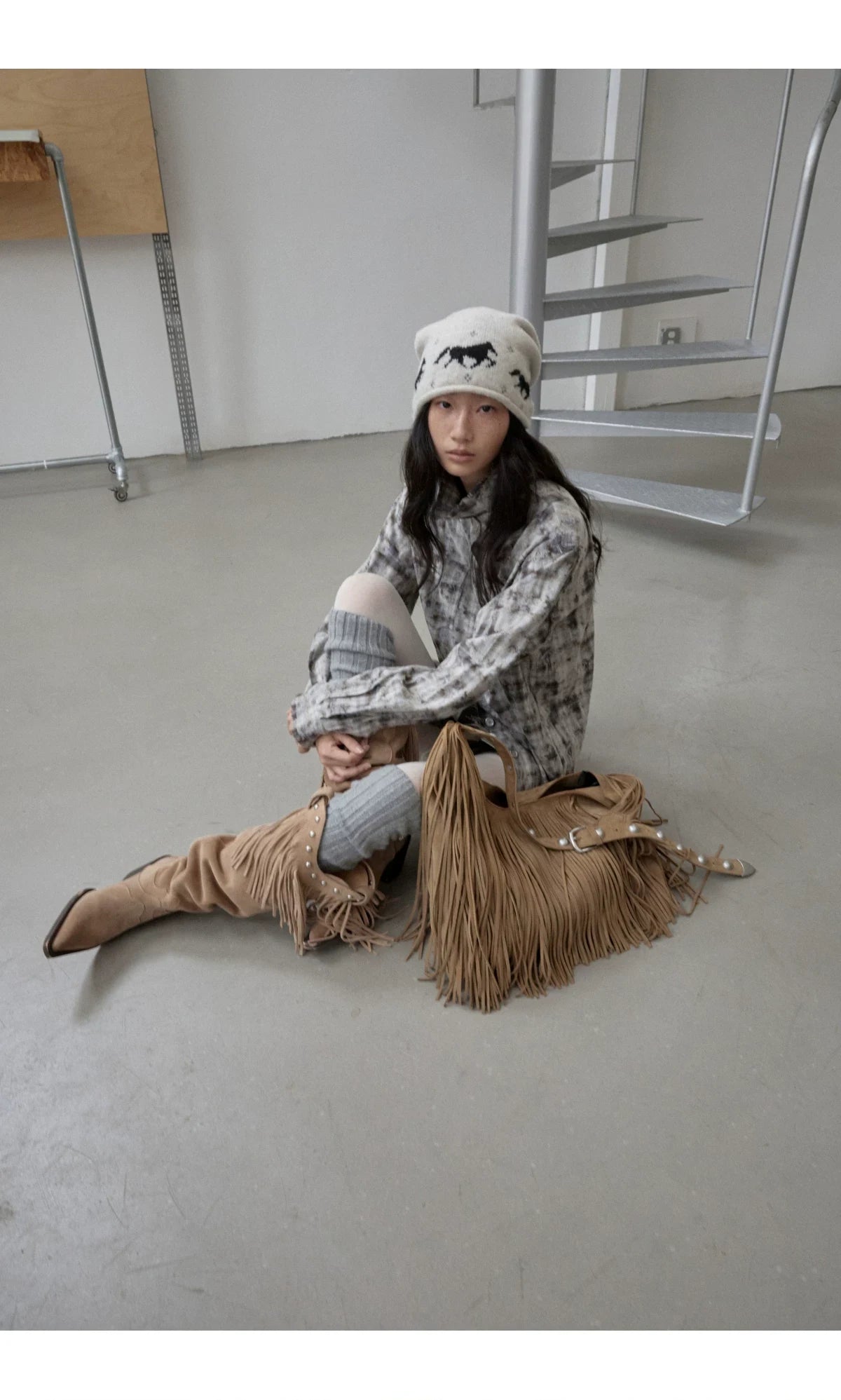FAIR ISLE PONY JACQUARD SLOUCH BEANIE – 3colors