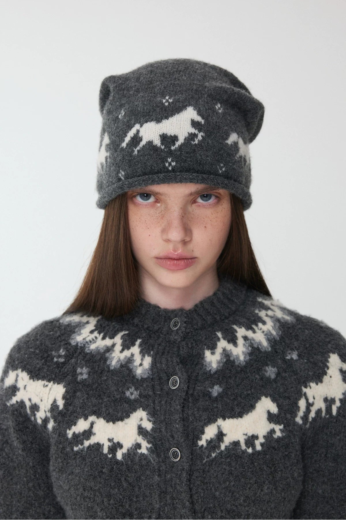 FAIR ISLE PONY JACQUARD SLOUCH BEANIE – 3colors