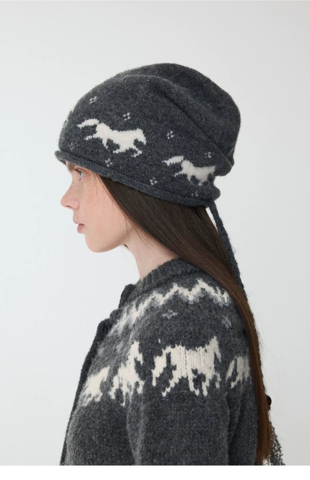 FAIR ISLE PONY JACQUARD SLOUCH BEANIE – 3colors