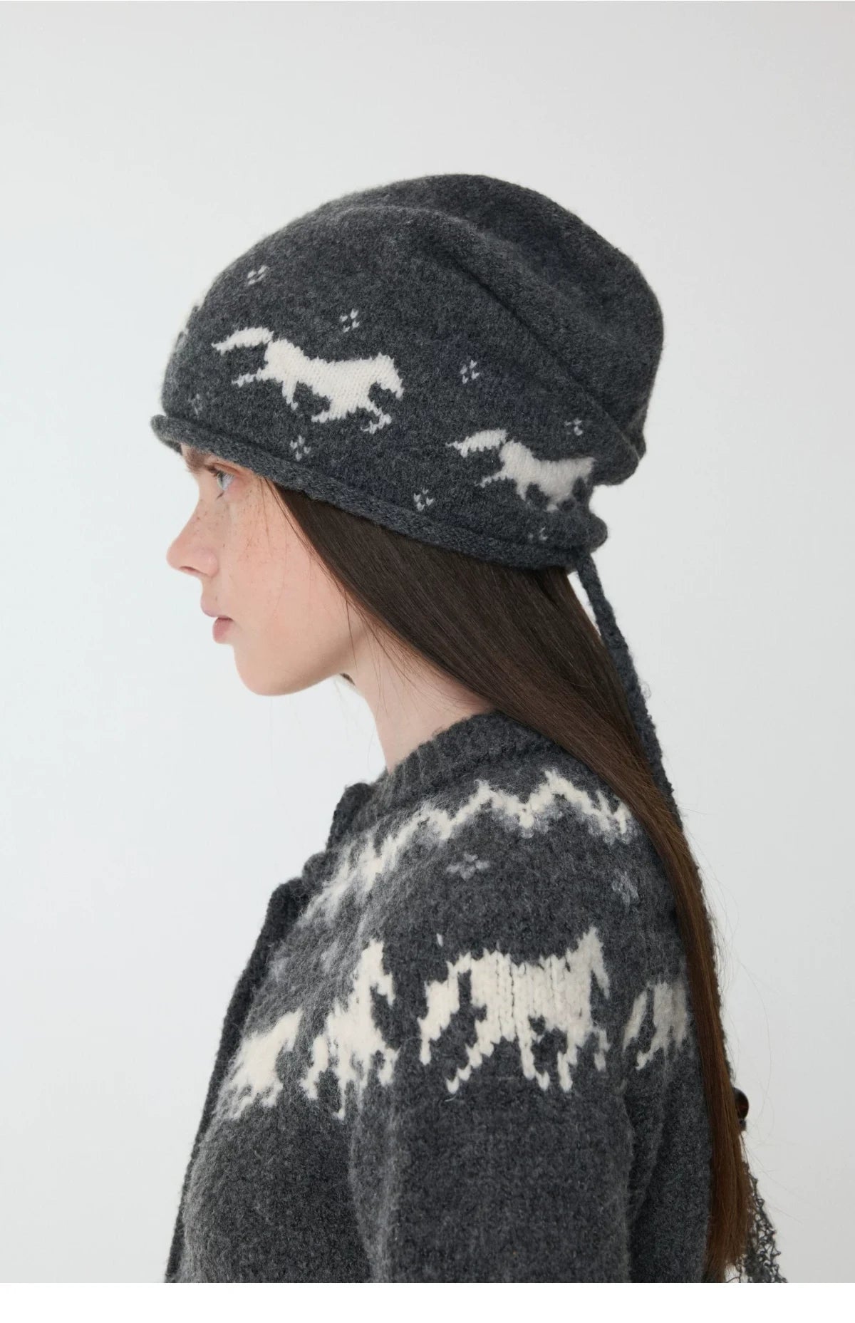 FAIR ISLE PONY JACQUARD SLOUCH BEANIE – 3colors