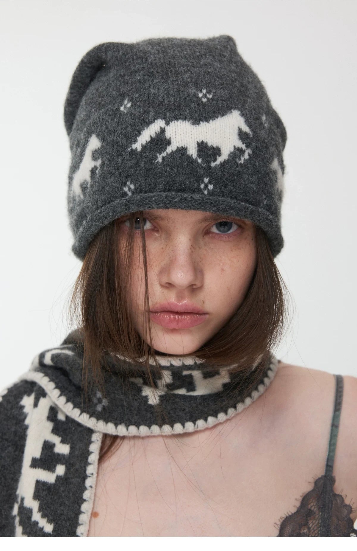 FAIR ISLE PONY JACQUARD SLOUCH BEANIE – 3colors