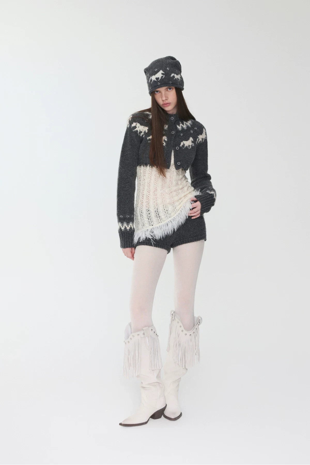 FAIR ISLE PONY JACQUARD SLOUCH BEANIE – 3colors