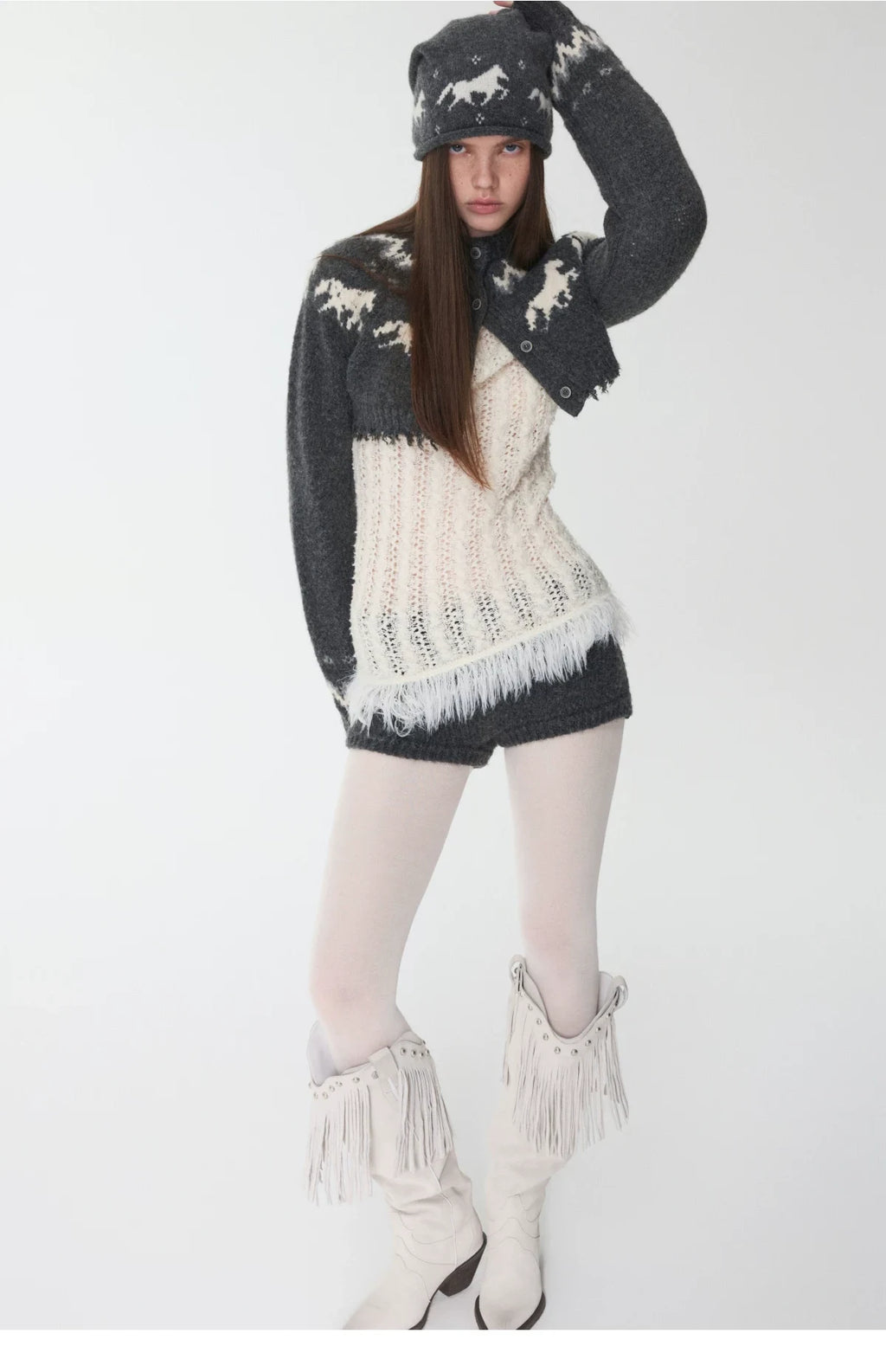 FAIR ISLE PONY JACQUARD SLOUCH BEANIE – 3colors