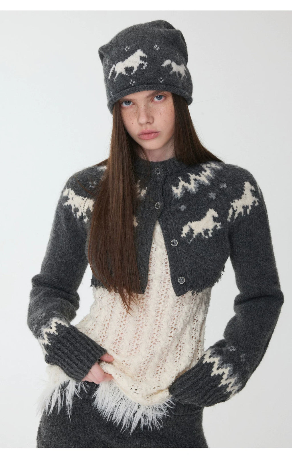 FAIR ISLE PONY JACQUARD SLOUCH BEANIE – 3colors