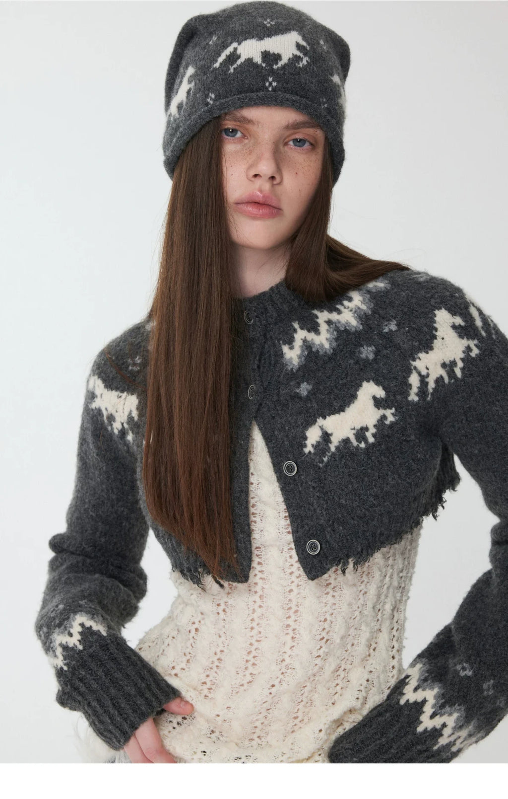 FAIR ISLE PONY JACQUARD SLOUCH BEANIE – 3colors