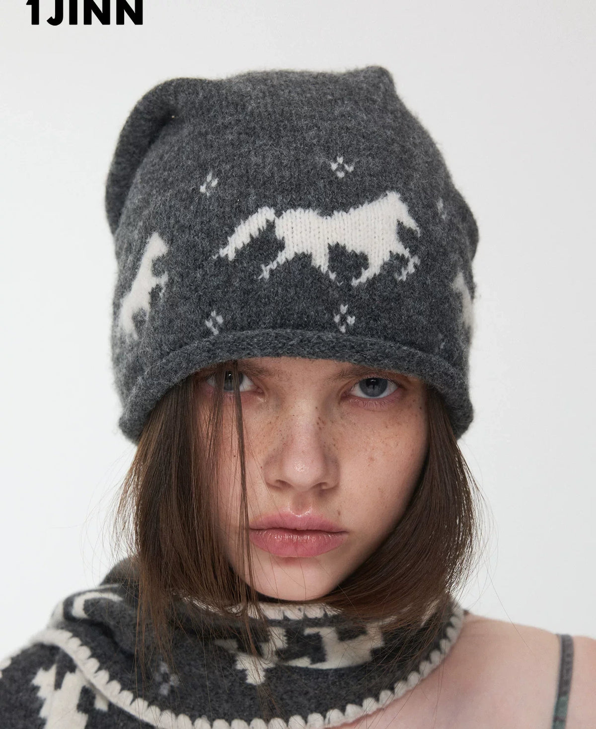 FAIR ISLE PONY JACQUARD SLOUCH BEANIE – 3colors