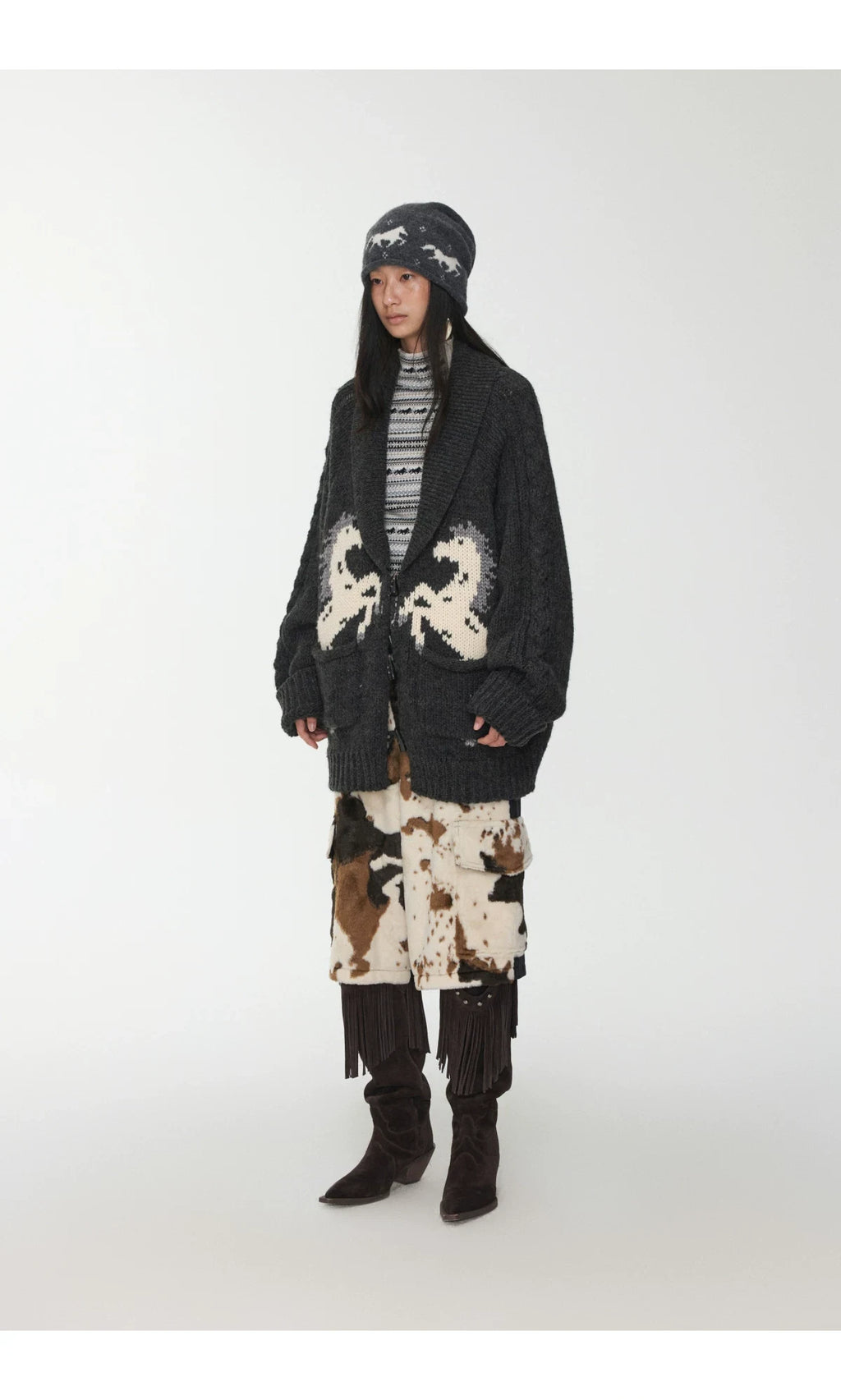 FAIR ISLE PONY JACQUARD TOGGLE CARDIGAN – 2colors
